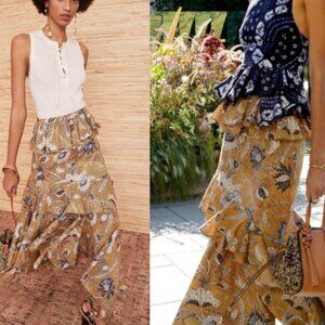 NWOT ULLA JOHNSON Ivette Asymmetric Ruffled Cotton Poplin Skirt Oleander M $425